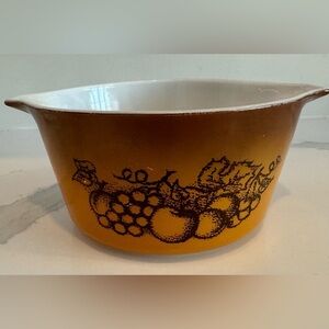 Vintage Pyrex Old Orchard Casserole Dish no lid brown orange fruit bowl